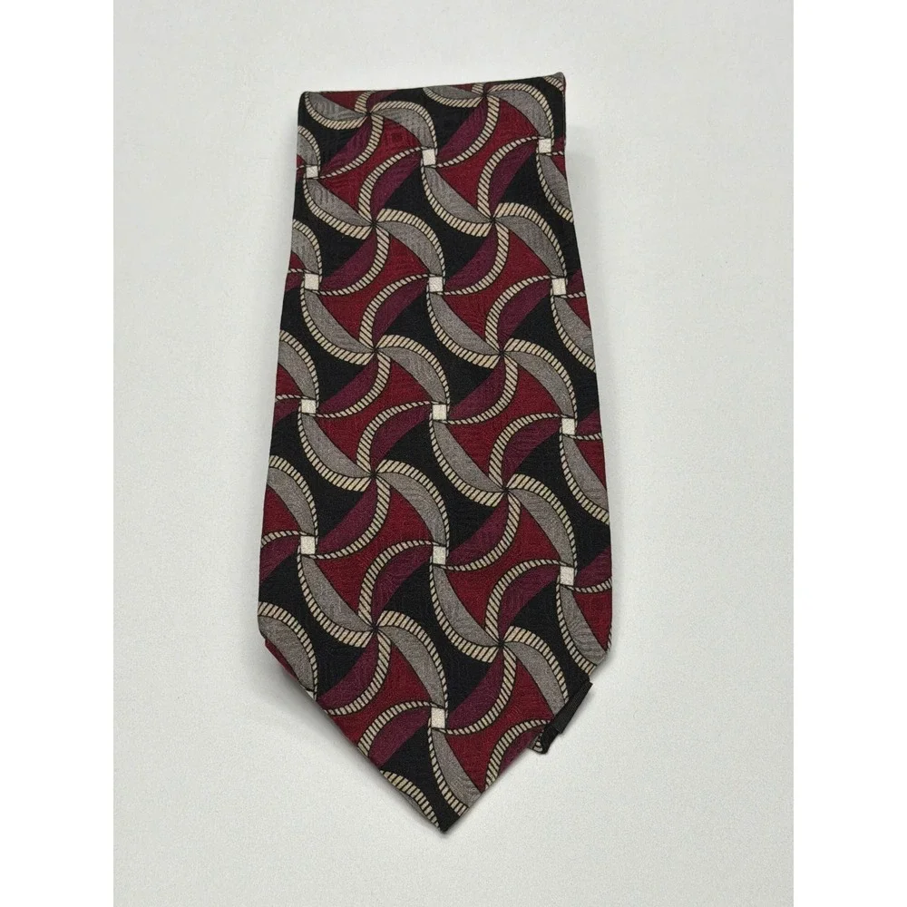 ZIGGURAT By Mulberry Neckwear‎ Mens 100% Silk Geometric Pattern Burgundy Tie